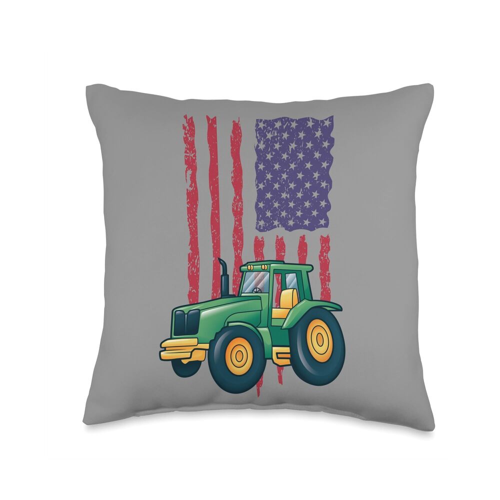 6409 Farmer Kids Lawn Mowers USA Flag Tractor Throw Pillow 16x16